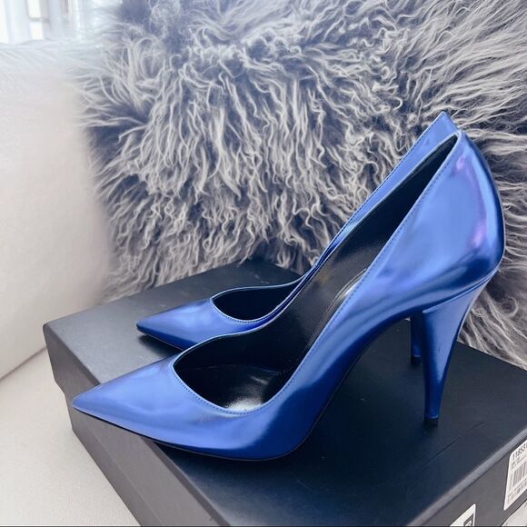Saint Laurent Kiki 100 metallic Leather Pumps Blue Roy size 36.5 - Picture 6 of 12